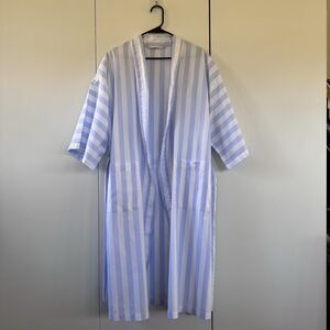Vintage 90's Women's Classic Blue & White Striped 100% Cotton Long Robe Kimono